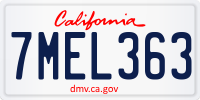 CA license plate 7MEL363