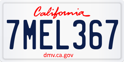 CA license plate 7MEL367