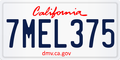 CA license plate 7MEL375