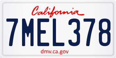 CA license plate 7MEL378