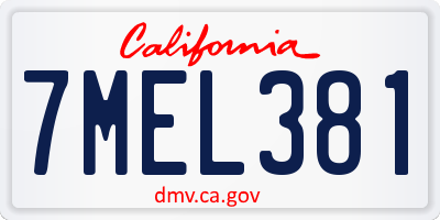 CA license plate 7MEL381