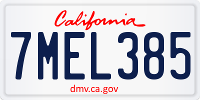 CA license plate 7MEL385