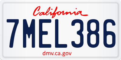CA license plate 7MEL386