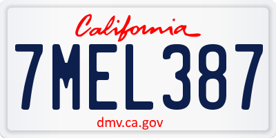 CA license plate 7MEL387
