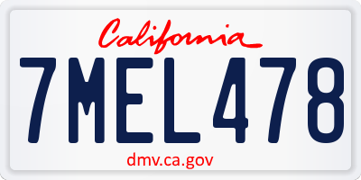 CA license plate 7MEL478