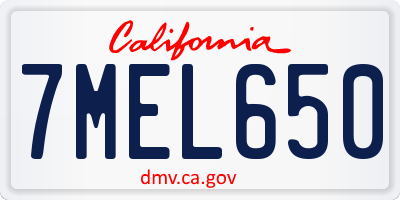 CA license plate 7MEL650
