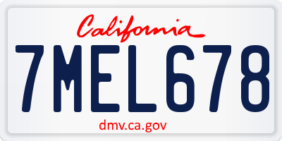 CA license plate 7MEL678