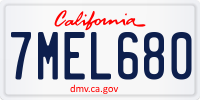 CA license plate 7MEL680