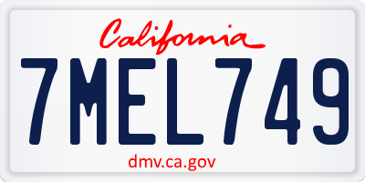 CA license plate 7MEL749