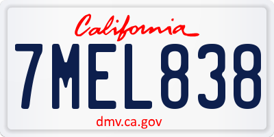 CA license plate 7MEL838