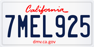 CA license plate 7MEL925