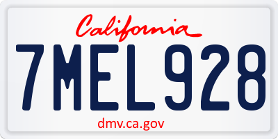 CA license plate 7MEL928