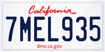 CA license plate 7MEL935