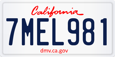 CA license plate 7MEL981