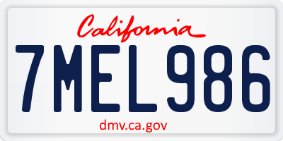 CA license plate 7MEL986