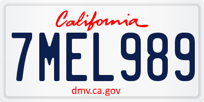 CA license plate 7MEL989