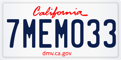 CA license plate 7MEM033