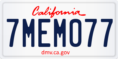 CA license plate 7MEM077