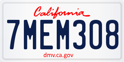 CA license plate 7MEM308