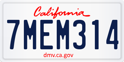 CA license plate 7MEM314