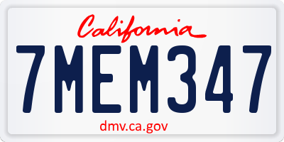 CA license plate 7MEM347