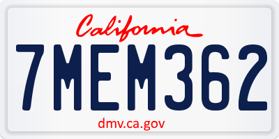 CA license plate 7MEM362