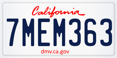 CA license plate 7MEM363