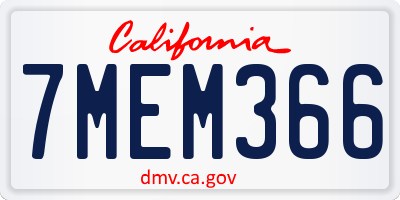 CA license plate 7MEM366