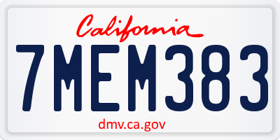 CA license plate 7MEM383