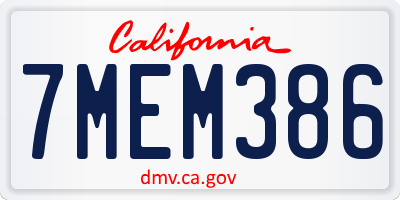 CA license plate 7MEM386