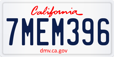 CA license plate 7MEM396