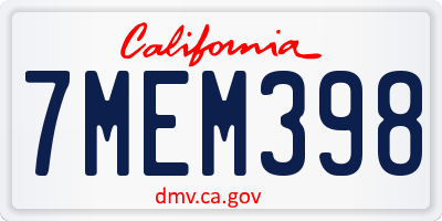 CA license plate 7MEM398