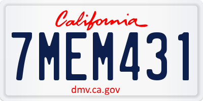 CA license plate 7MEM431