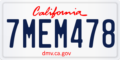 CA license plate 7MEM478