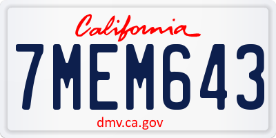 CA license plate 7MEM643