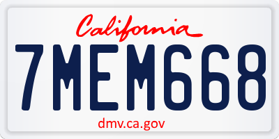 CA license plate 7MEM668