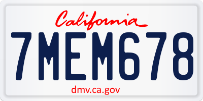 CA license plate 7MEM678