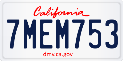CA license plate 7MEM753