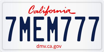 CA license plate 7MEM777