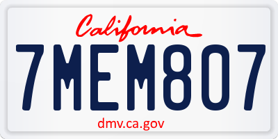 CA license plate 7MEM807