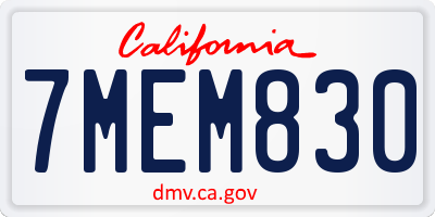 CA license plate 7MEM830