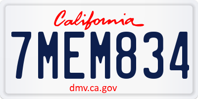 CA license plate 7MEM834