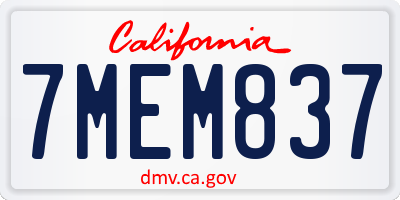 CA license plate 7MEM837