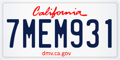 CA license plate 7MEM931