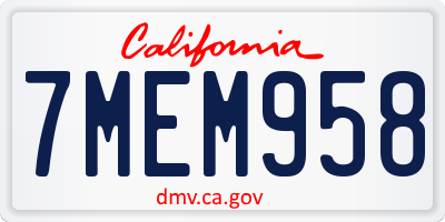 CA license plate 7MEM958