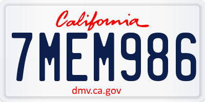 CA license plate 7MEM986