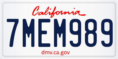 CA license plate 7MEM989