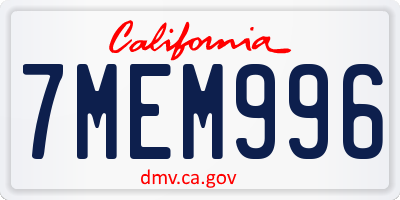 CA license plate 7MEM996