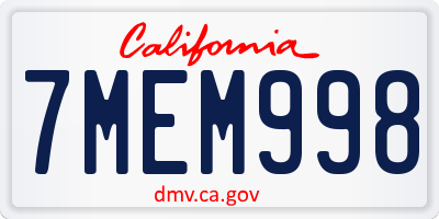 CA license plate 7MEM998
