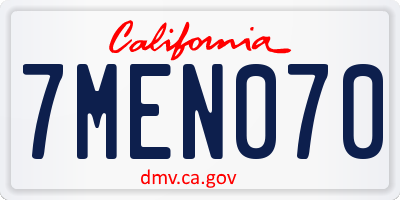 CA license plate 7MEN070